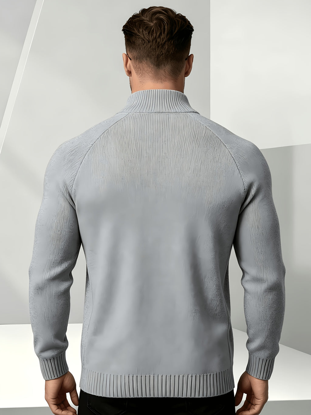Business-casual Men's Half-zip Knit Pullover, Raglan Sleeve Textured Fabric with Ribbed Cuffs, Loose-fit Sweater, Suitable for Daily Wear, Office, and Weekend Outings in Autumn and Winter - Light Grey