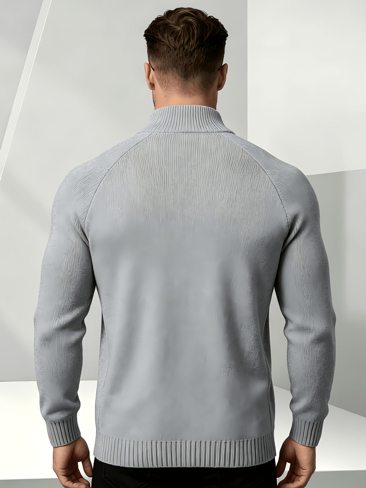 Business-casual Men's Half-zip Knit Pullover, Raglan Sleeve Textured Fabric with Ribbed Cuffs, Loose-fit Sweater, Suitable for Daily Wear, Office, and Weekend Outings in Autumn and Winter - Light Grey