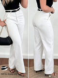 HMY (Beltless) "Elegance-Enhancing" Slightly Flared Suit Pants, High-Waist Commuter Trousers, Gentle and Versatile, Sure to Please + Taluan - White