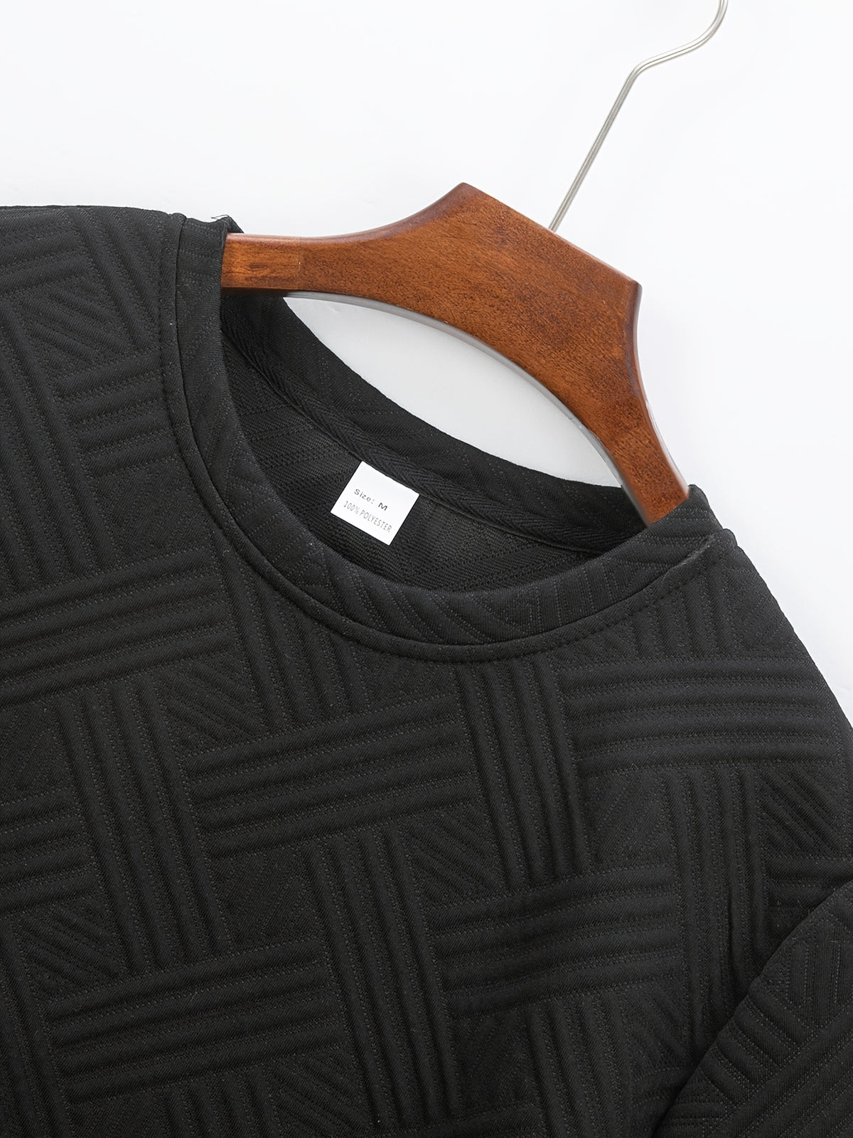 Men's Business Casual Sport Solid Color Crew Neck Jacquard T-Shirt - Black