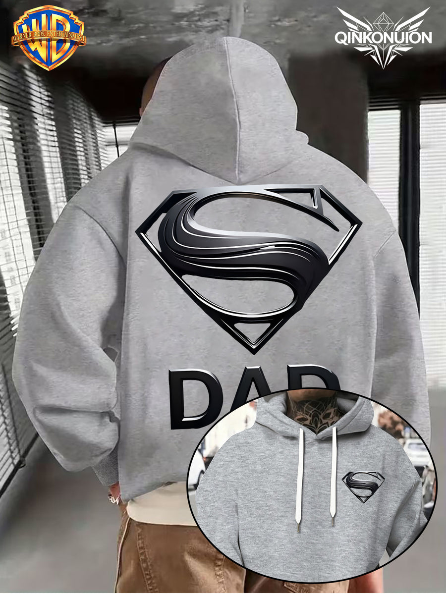 WB Warner Men'S New Trendy Hoodie, Superman Classic Logo Printed Design Hoodie, Daily Casual Drawstring Hoodie, Long Sleeve Hoodie, Machine Washable, Multifunctional Sports And Leisure Loose Fit Men'S Hoodie - Light Grey