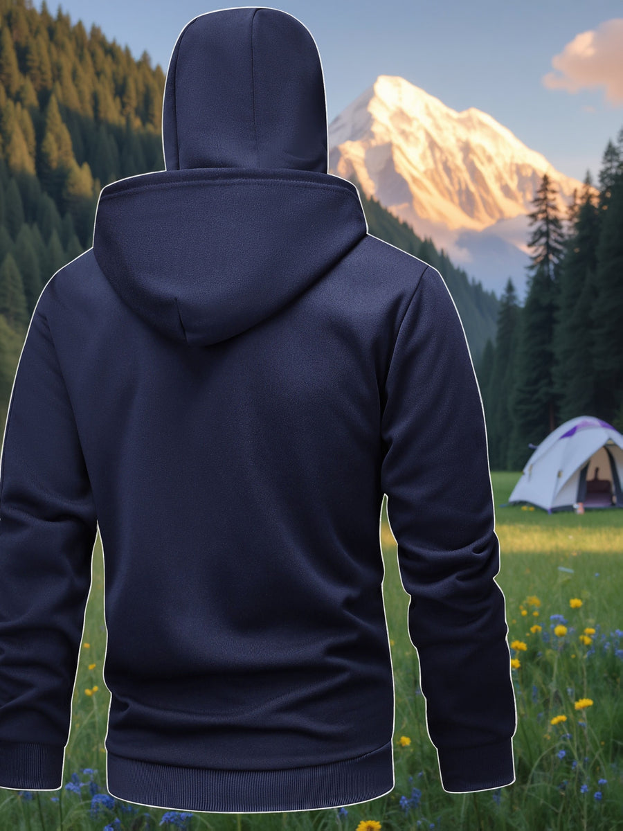 Men's New Full-Zip Protective Suit with Mask, Face Cover, and Face Protection Design. Zip-Up Hooded Protective Jacket for Cycling, Outdoor Climbing, Skiing, and Casual Wear - Navy Color
