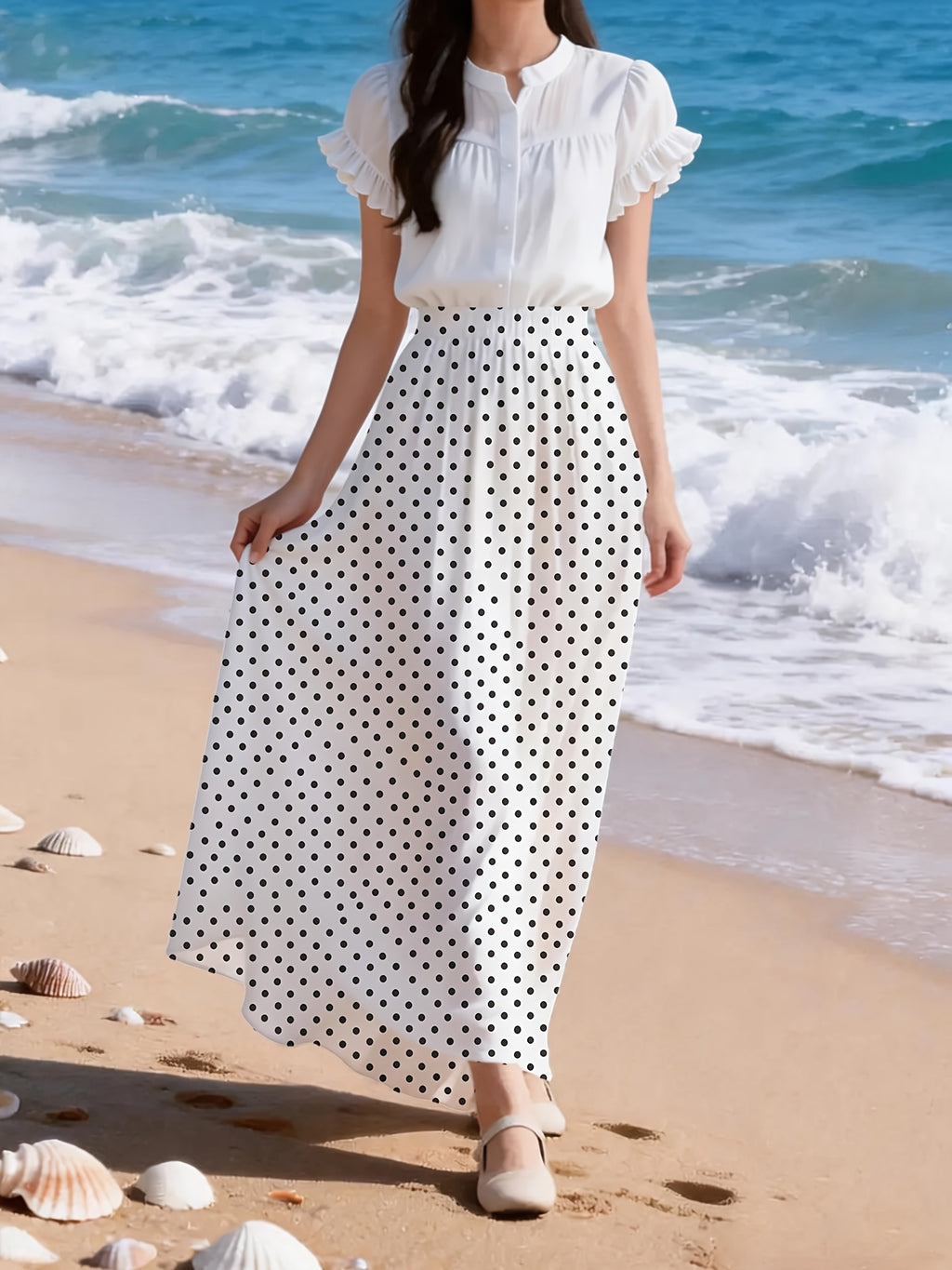 New Spring And Summer Women'S Non-Stretch Digital Print Skirts, Fashionable Summer Wear, Featuring an Elastic Waistband with a Strong Design That Can Stretch Up to 15CM - BSQFA16