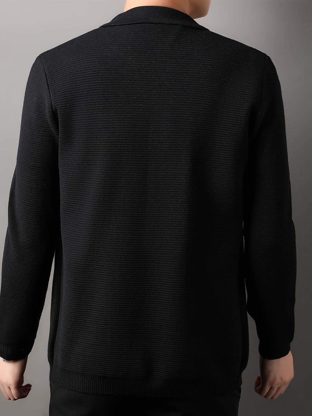 [Whale-Crossing Lan OBM] 1pc Autumn/Winter New Men'S Knit Cardigan, Old Money Style Solid Color Lapel Pocket Button-Front Single-Breasted Cardigan Men'S Business Casual Fashion Button-Front Knit Top, Suitable for Spring, Autumn, Winter Outerwear - Black