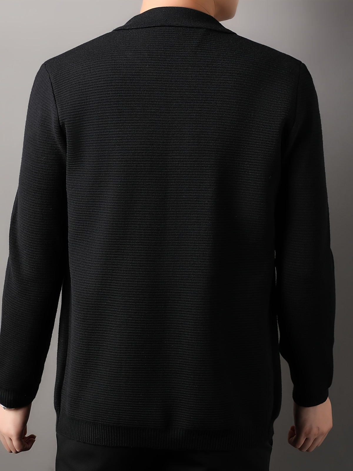 [Whale-Crossing Lan OBM] 1pc Autumn/Winter New Men'S Knit Cardigan, Old Money Style Solid Color Lapel Pocket Button-Front Single-Breasted Cardigan Men'S Business Casual Fashion Button-Front Knit Top, Suitable for Spring, Autumn, Winter Outerwear - Black