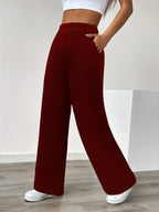In-Stock Versatile Solid Color Stretch Straight-Leg Trousers - Burgundy