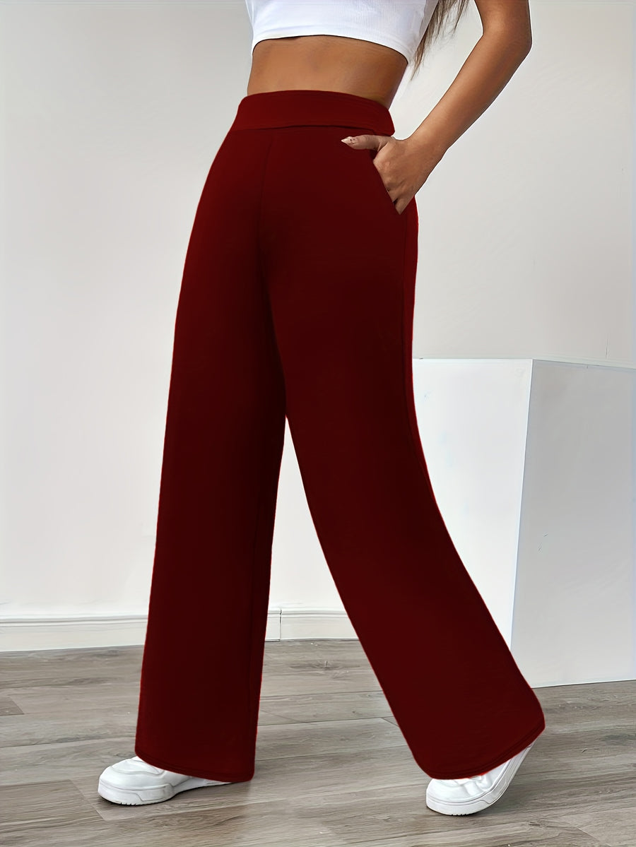 In-Stock Versatile Solid Color Stretch Straight-Leg Trousers - Burgundy