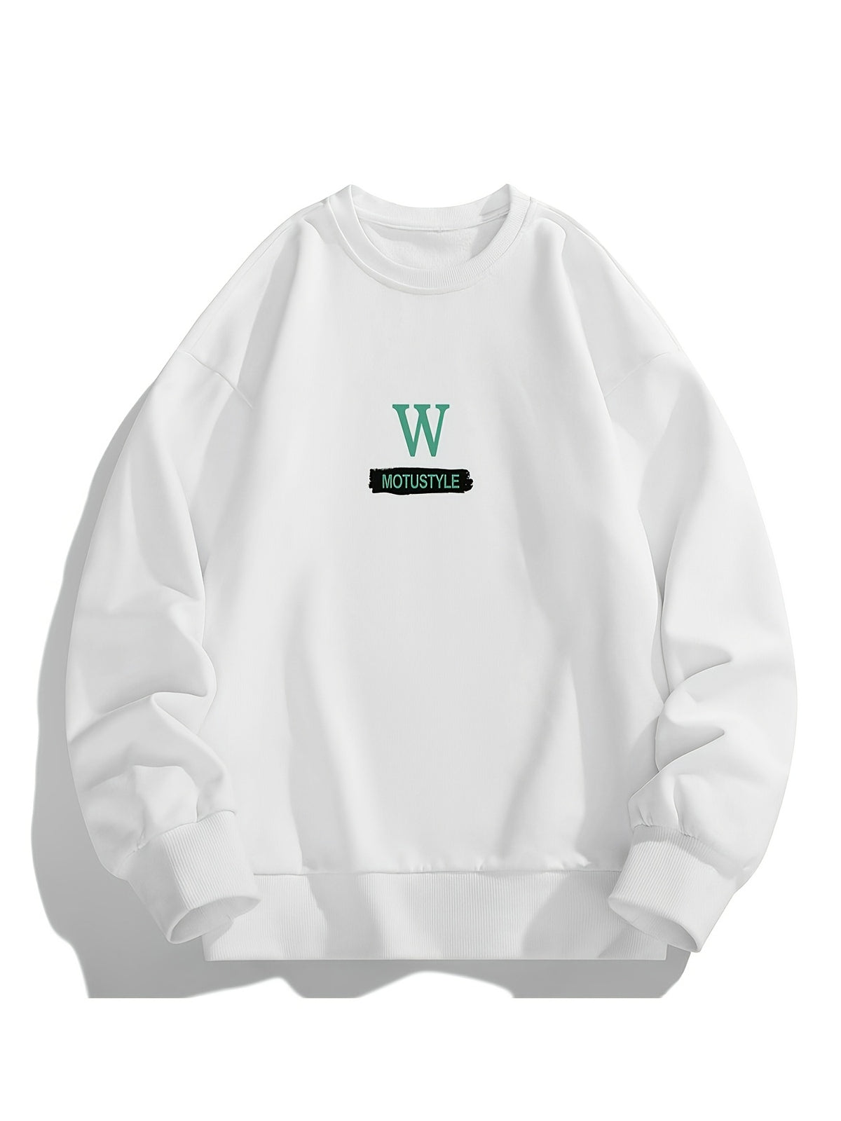 Men'S Crew Neck Sweatshirt, Spring Autumn Letter Print Pullover Top, Youth Loose Casual Versatile Long Sleeve Base Shirt - White