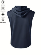 Men's Summer Fitness & Sports Casual Versatile Hooded Tank Top, Men's Casual Comfortable Breathable Hooded Tank Top T-Shirt - Navy Blue