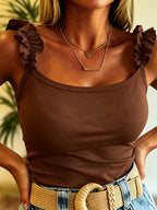Women'S Fashion Vest, Multi-Functional Lace Camisole, Comfortable Stretch Fabric, Trendy Casual Shopping, Machine Washable - Coffee Color