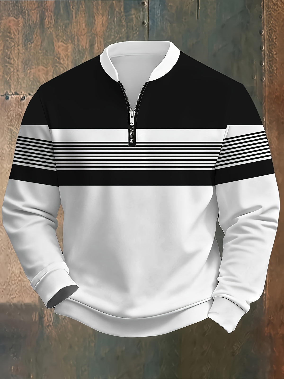 Men's Fashion Long-Sleeve Top with Intersecting Black and White Stripes, Simple and Stylish, Suitable for Daily Casual, Parties, Outdoors, Streetwear, and Fitness - Mixed colors