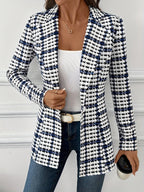 Women's Elegant Plaid Blazer, Versatile Daily Long-Sleeve Blazer, Classic Commuter Checkered Jacket, Autumn Women's Blazer, Women's Suit Jacket, Plaid Blazer, Houndstooth Blazer, Office Blazer, Plaid Autumn Women's Outerwear, Business Casual Wear - Mixed colors