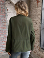 Women'S Casual Fashion Solid Color Waist-Defining Long Sleeve Coat - Olive Green