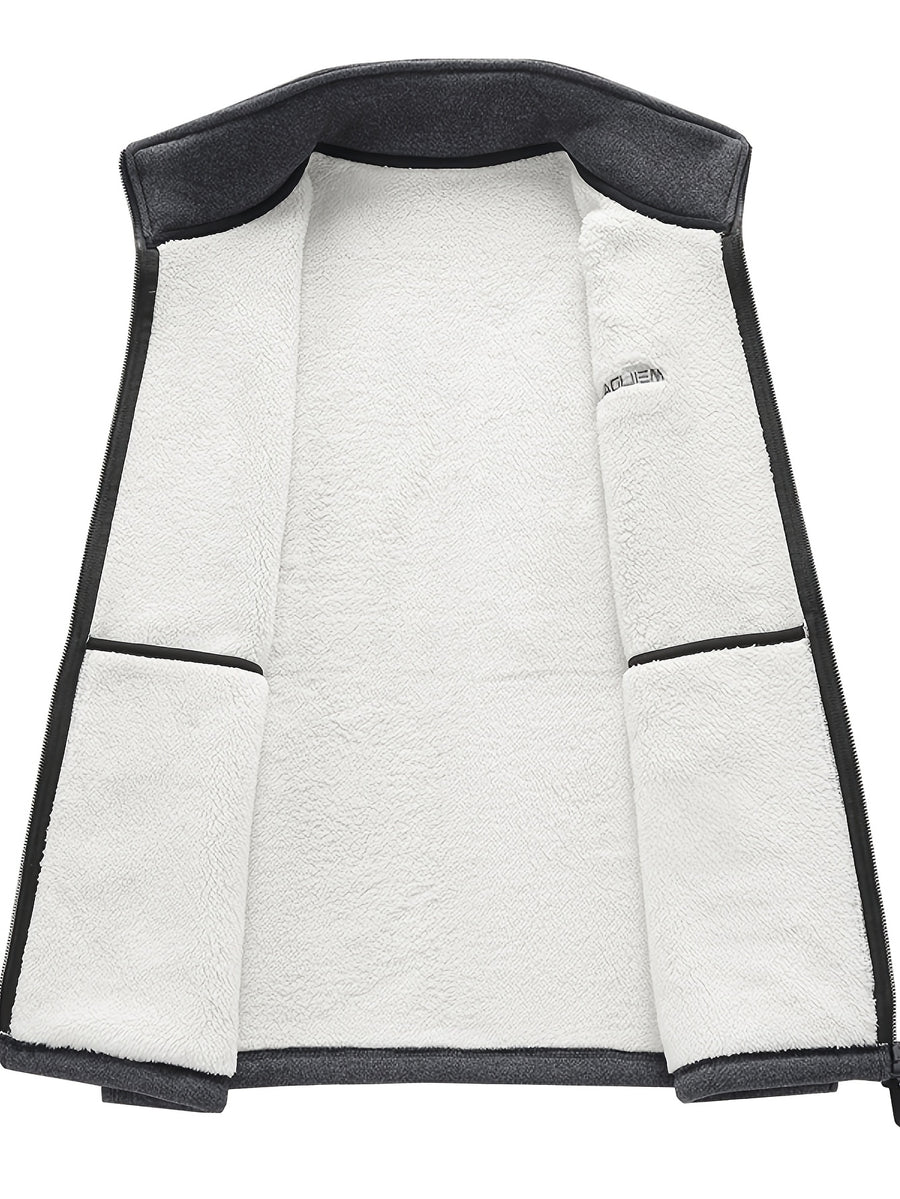 Men's Autumn Winter Casual Fleece-Lined Vest, Thickened Faux Blend Fleece Stand Collar Cardigan Vest for Outdoor and Home Wear, Warm Sleeveless Jacket Vest - Grey