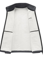 Men's Autumn Winter Casual Fleece-Lined Vest, Thickened Faux Blend Fleece Stand Collar Cardigan Vest for Outdoor and Home Wear, Warm Sleeveless Jacket Vest - Grey