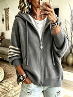 Plus Size - Women'S Casual Hooded Sweater Jacket with Zipper, Loose Fit Women'S Sweater Jacket, Suitable for Women with Beautiful Curves in Autumn And Winter, Suitable for Casual Wear, Commuting, And Cloud-Like Style - Grey