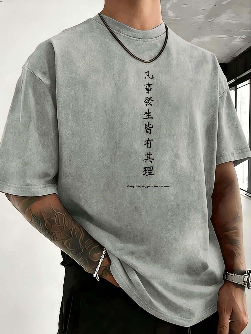 Drop Shoulder Retro Washed Double-Sided Print T-Shirt, Exclusive to Fashionable People, Loose And Comfortable High-Quality Pure Short Sleeves, a Must-Have Top for Street Fashion - Space Gray