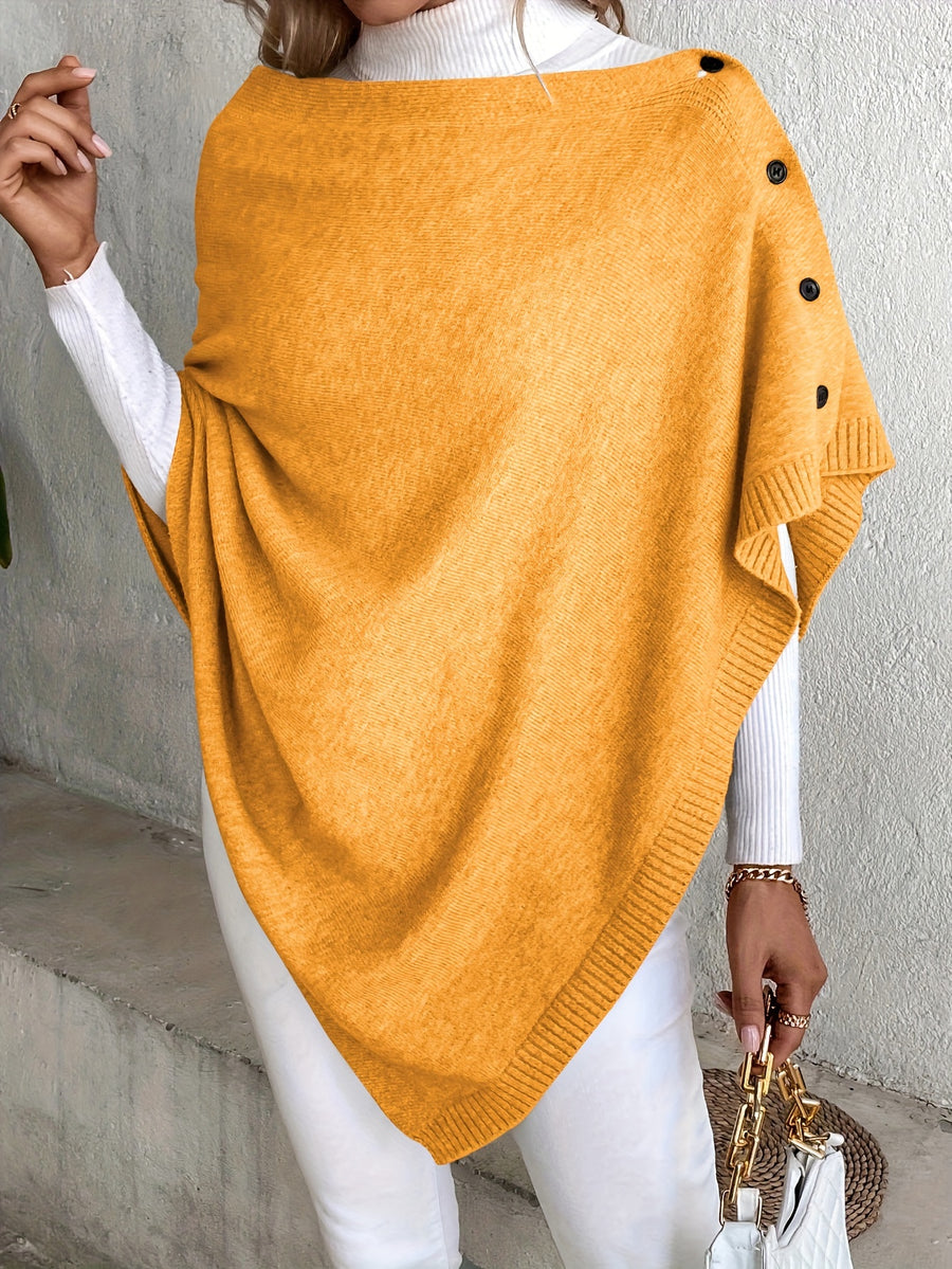 A Versatile Cape That Can Be Styled in Various Ways Throughout The Year, Featuring an Elegant Design, Solid Colors, Buttons, And Suitable for Air-Conditioned Environments - orange yellow