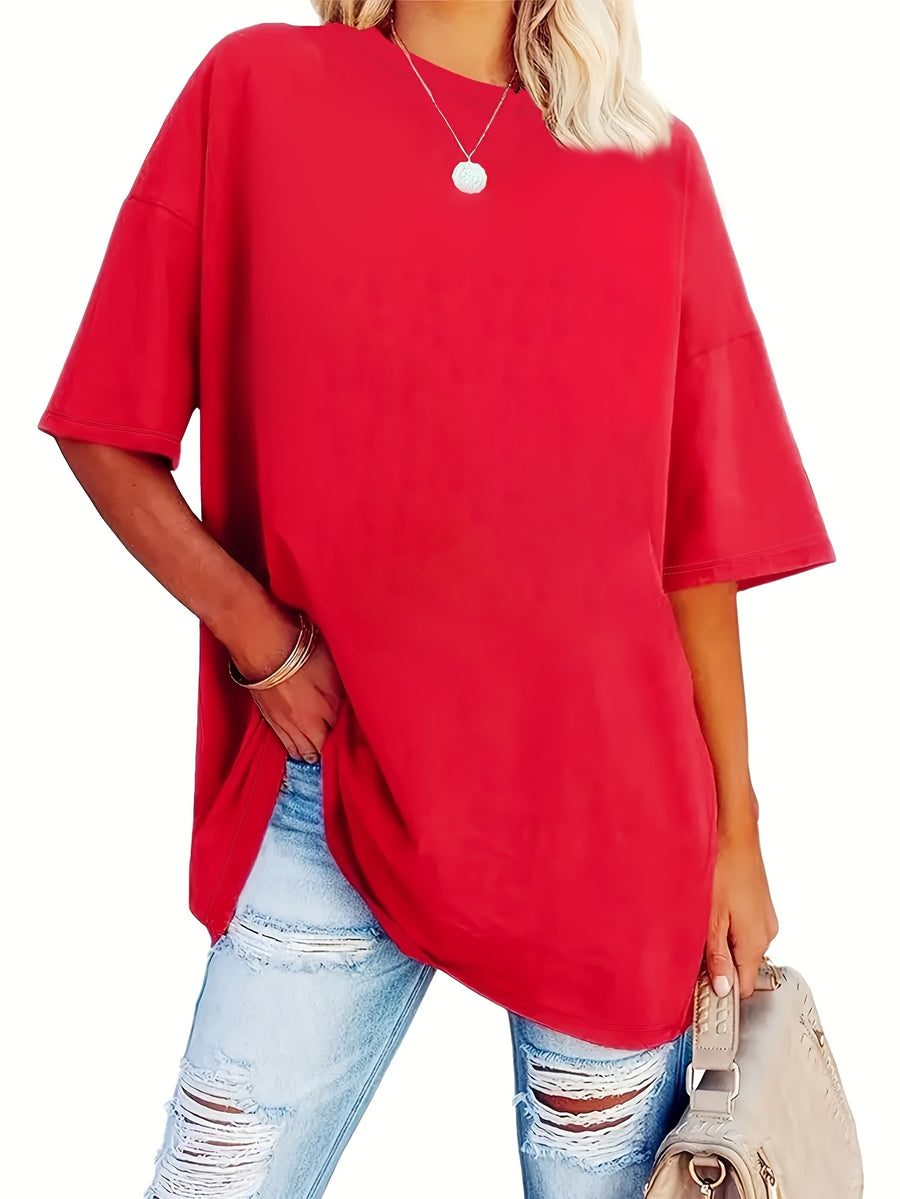 A Very Trendy Solid-color Women's Fashion T-shirt That Is Perfect for Spring and Summer, and Versatile Enough for All Seasons and All Body Types! - Red