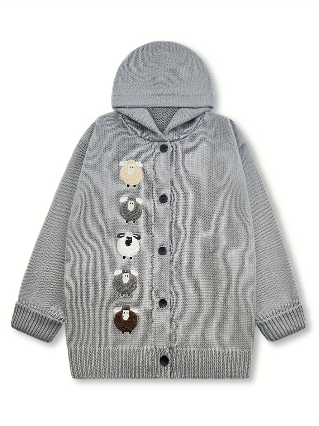 Winter Women's Elegant Hooded Oversized Outerwear Jacket, Multi-Color Little Lamb, Chunky, Soft, Thick, Beautiful, Stylish, Comfortable, Casual, Vintage, Commuting Cardigan, Gift - Grey