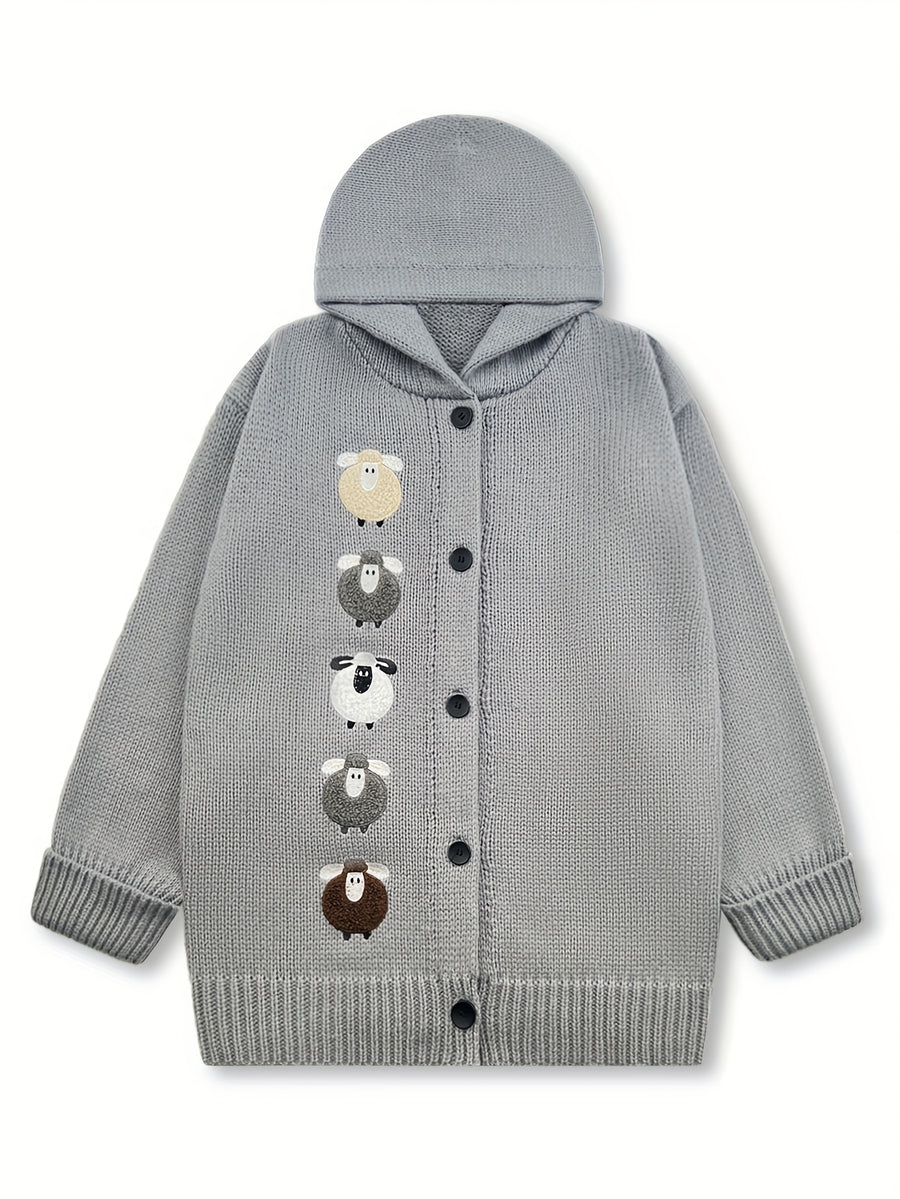 Winter Women's Elegant Hooded Oversized Outerwear Jacket, Multi-Color Little Lamb, Chunky, Soft, Thick, Beautiful, Stylish, Comfortable, Casual, Vintage, Commuting Cardigan, Gift - Grey