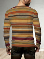 Men'S Casual Athletic T-Shirt, Warm Earth-Tone Striped Design, Comfortable for Daily Wear And Exercise, Fashionable Versatile Style - Mixed colors