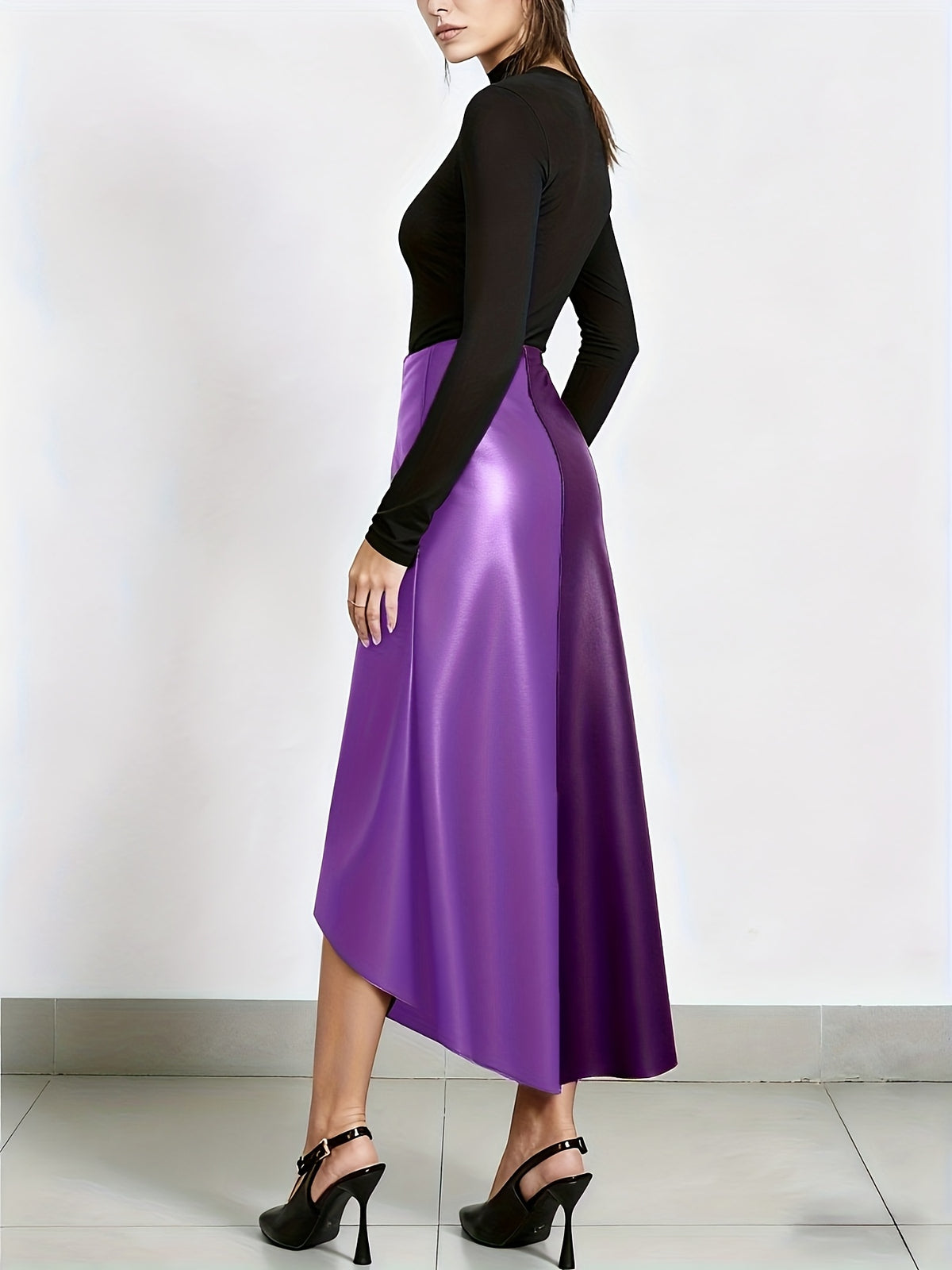2026 Spring Summer New Arrival Skirt: Irregular Color Block Patchwork, Strong Design Sense, Bodycon Slim Fit Shapes Curves, Minimalist Fashion & Sexy, Y2K Style, Suitable for Casual, & Office Women'S Wear - Contrasting colors of dark purple and yellow