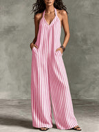 Women'S Casual Sleeveless Loose Striped Jumpsuit for Easter, Labor Day, Birthday, Teacher'S Day, ' Day - Red