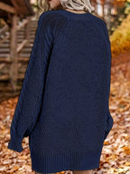 Women's Sweater Dress, Women's Long Sleeve Crew Neck Textured Knitted Dresss - Navy Color