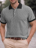 Men's Breathable Short-Sleeve Polo Shirt with Contrast Lapel Collar & Button-Up Collar - Striped Button Placket, Suitable for Casual, Business, Commuting - Machine Washable Summer Top for Daily Wear, Office & -Casual Outfits - White