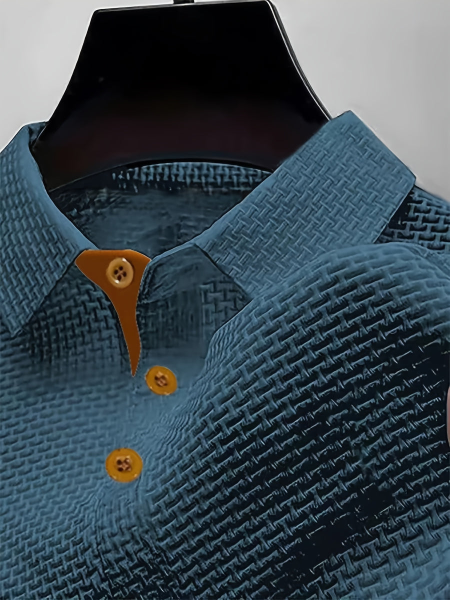 2026 Men's Summer Color-Block Polo Shirt, Available in Multiple Colors, Suitable for Home, Business, Office, and Golf - Blue Navy