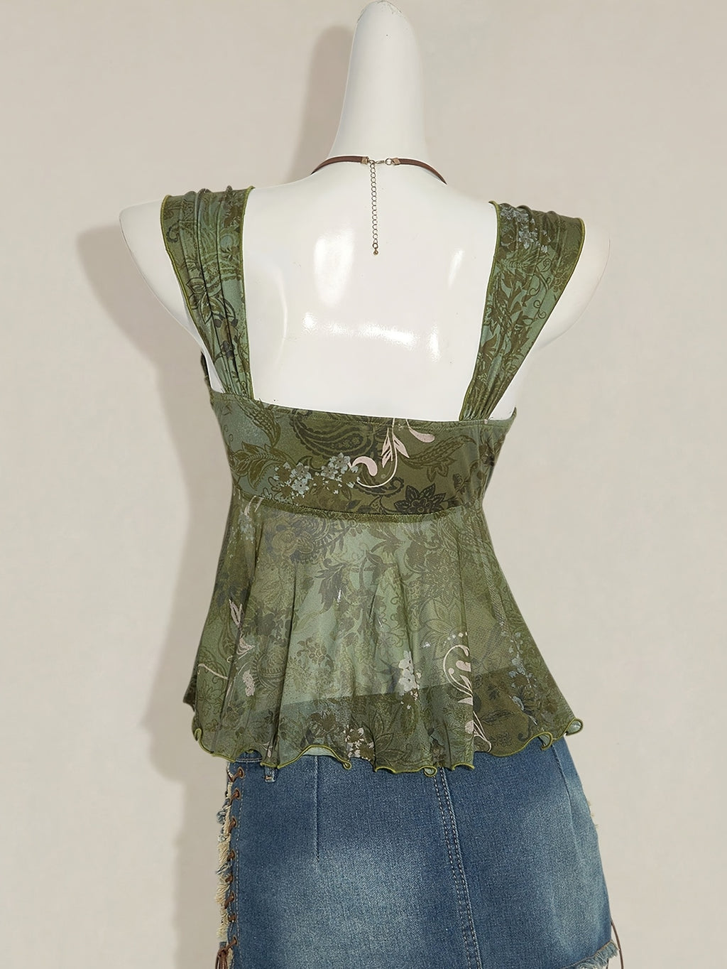 Women'S Ditsy Floral Asymmetrical Hem Cute Floral Top, Cute Summer Top Autumn Women'S Wear Niannian - Green