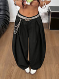ZD1019240 Women's All-Season Fashionable Street Style Beltless Loose Wide-Leg Trousers - Black