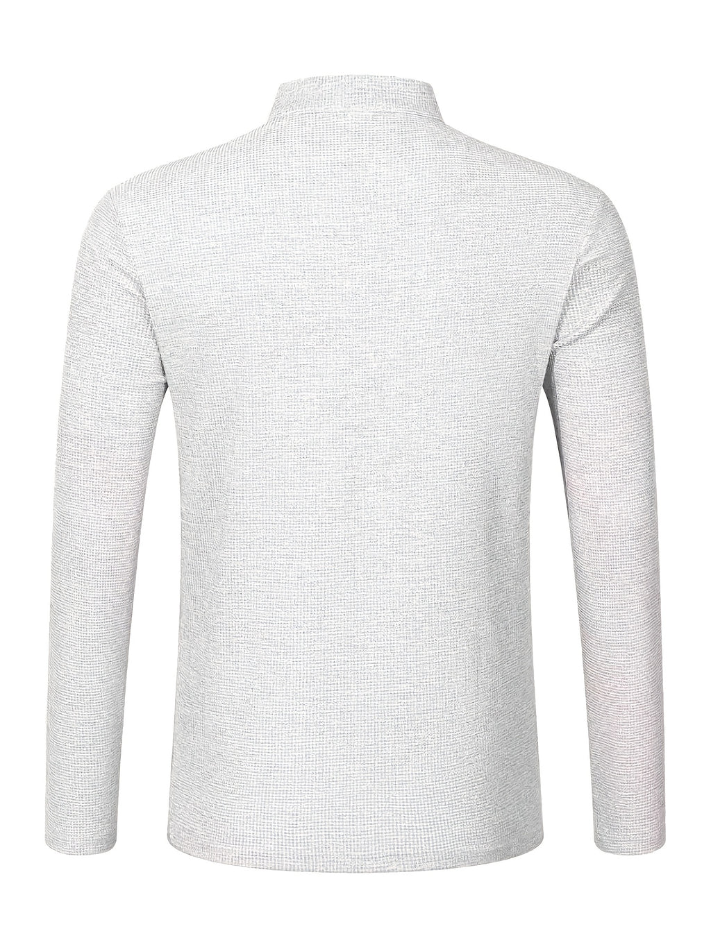 Maqiqi OBM Men's Fashion Waffle Knit Long Sleeve Henley Shirt, Stand Collar Button-Up Top with Chest Pocket and Positioned Printed LOGO, Casual Regular Fit Solid Color Spring/Autumn Daily Top - White