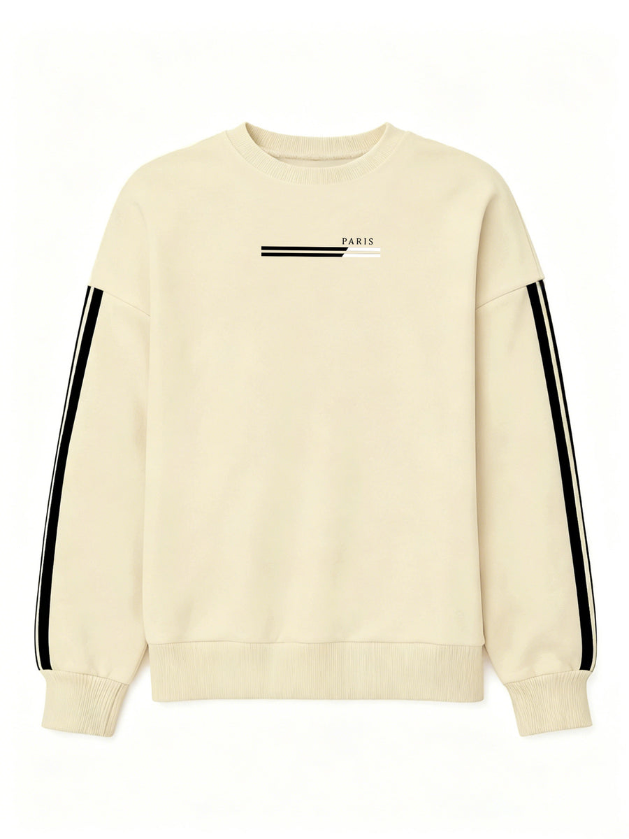 Comfortable and Versatile Women's Clothing, Casual Long-Sleeve Crewneck Sweatshirt with Fun Printed Patterns and Double Stripes, for Women - Apricot
