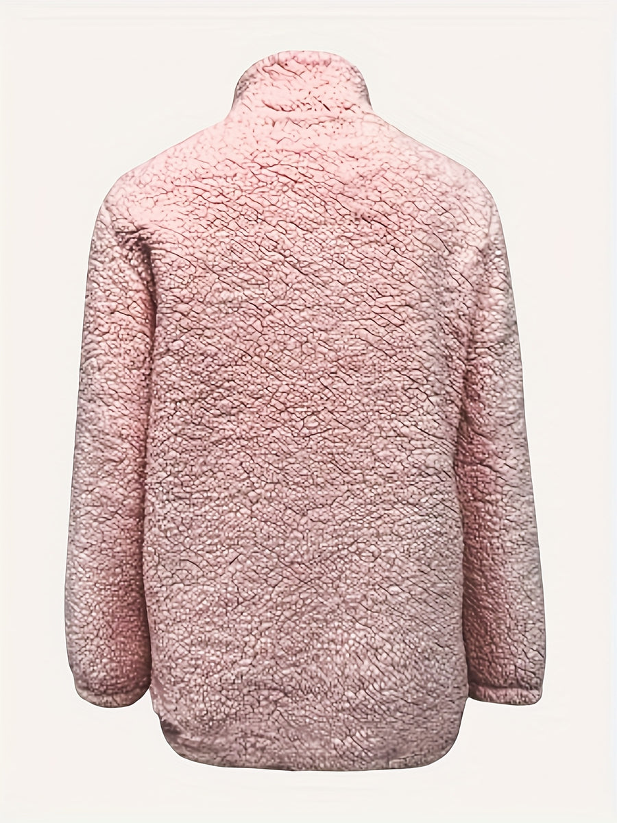 Women'S Faux Small Stand Collar Thick Jacket Coat - Pale Pinkish Gray