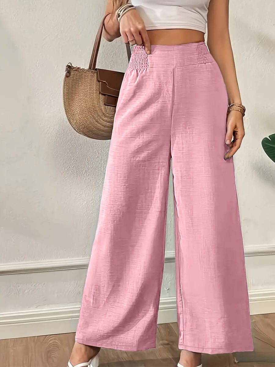 New Women'S High-Waist Wide-Leg Pants, Elastic Waist Straight-Leg Long Trousers, Elegant Wide-Leg Trousers Suitable for Casual And Formal Occasions, Office, And Semi-Formal Wear - Pink Color