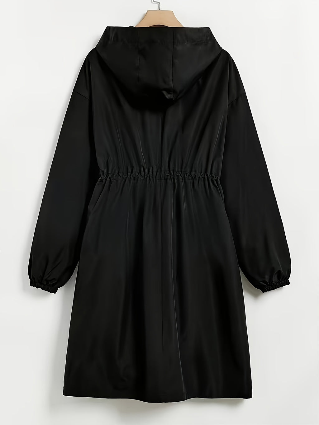 Plus Size, Women's Plus Size Long Hooded Trench Coat - Black