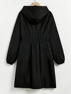 Plus Size, Women's Plus Size Long Hooded Trench Coat - Black