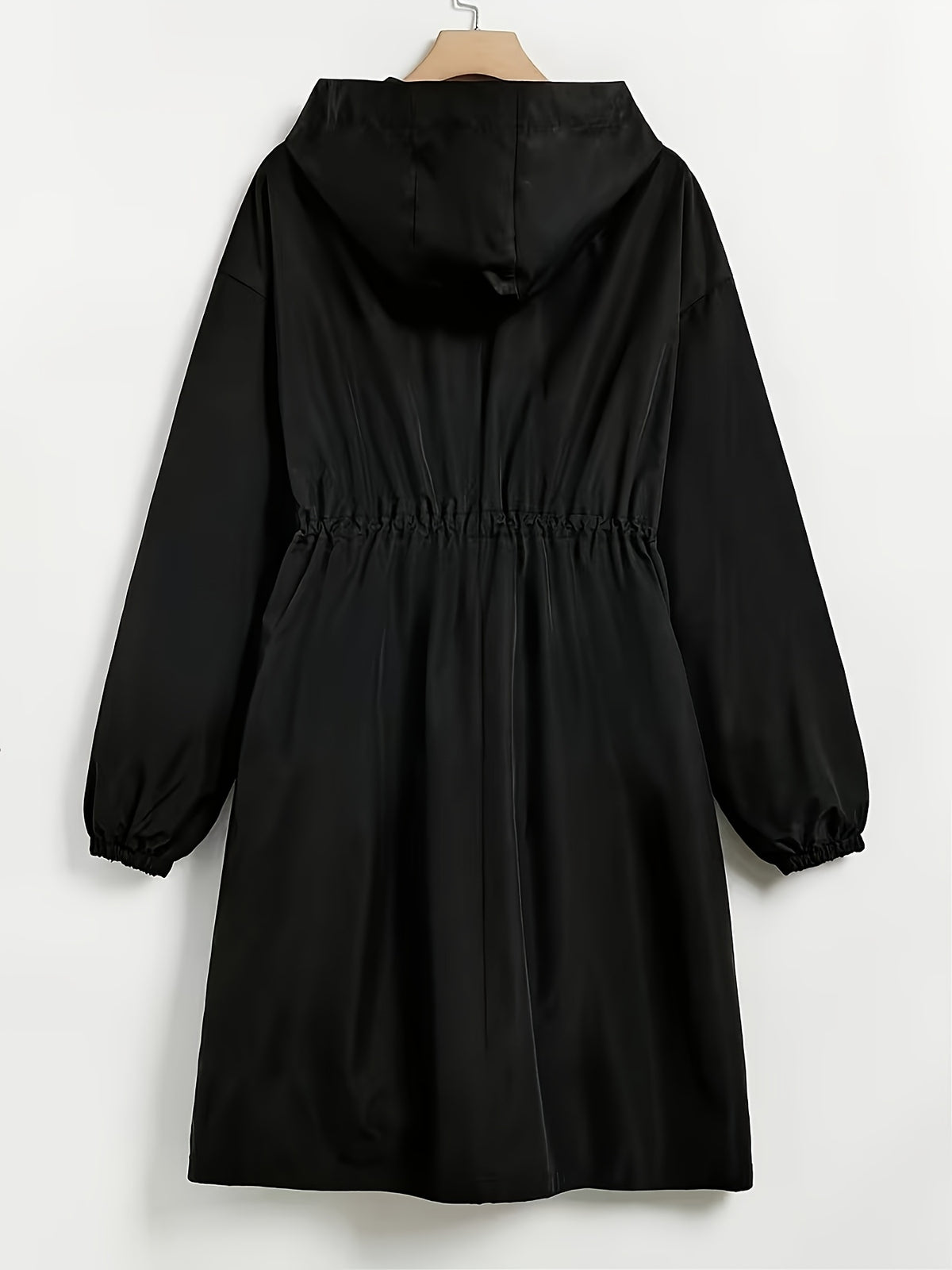 Plus Size, Women's Plus Size Long Hooded Trench Coat - Black