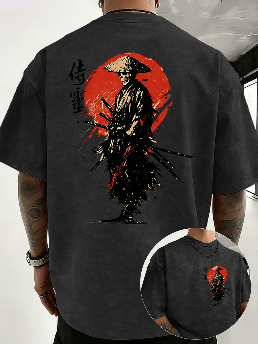 Drop-shoulder Vintage Washed T-shirt, Exclusively for the Fashion-forward Crowd. A Loose-fitting, Comfortable, High-quality Pure Cotton Short-sleeve Top, an Essential Piece for Streetwear Trends - Black