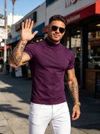 3pcs Fashionable Men's Cotton Sport Tops, Summer/Spring-Summer New Arrival, Skin-Friendly, Small Stand-Up Collar, Short Sleeve, Slim Fit, Casual, Men's Trendy, Versatile, and Simple Style - Multicolor 6