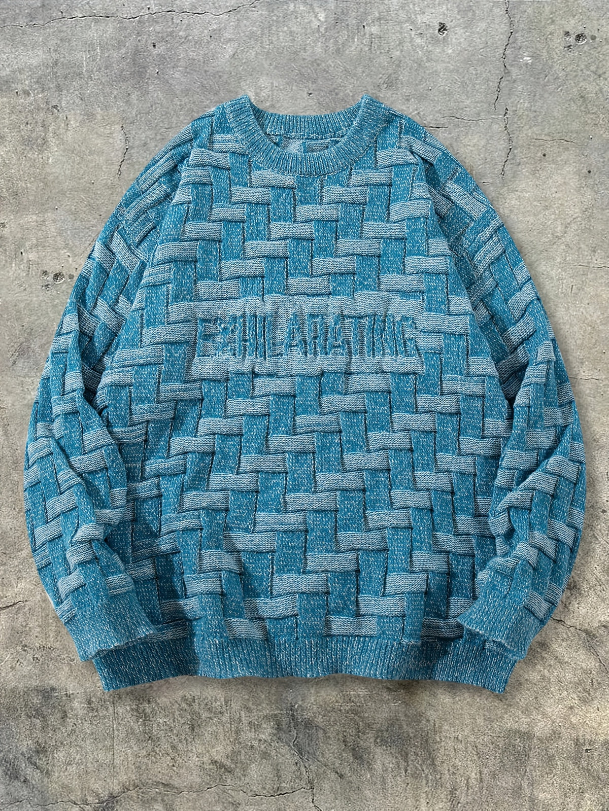 Autumn/Winter Men's Textured Pattern Crew Neck Pullover Basic Casual Korean Style Versatile Loose Fabric Top - Light Blue Color