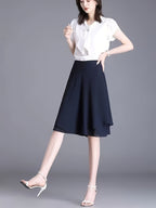 High-Waisted Chiffon 7/8 Wide-Leg Culottes, Loose And Irregular Casual Pants Skirt for Summer - Black