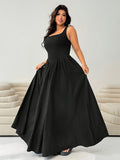 Women's Fashion Dress, Fitted at the Top and Loose at the Bottom, with an Ultra-loose Skirt, Oversized Hem, Sleeveless Long Dress, Stylish and Elegant, High-end and Sophisticated, Suitable for Daily Casual Wear, Parties, Gatherings, and Travel - Black