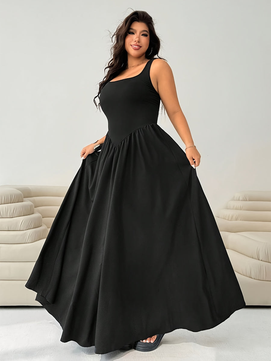 Women's Fashion Dress, Fitted at the Top and Loose at the Bottom, with an Ultra-loose Skirt, Oversized Hem, Sleeveless Long Dress, Stylish and Elegant, High-end and Sophisticated, Suitable for Daily Casual Wear, Parties, Gatherings, and Travel - Black