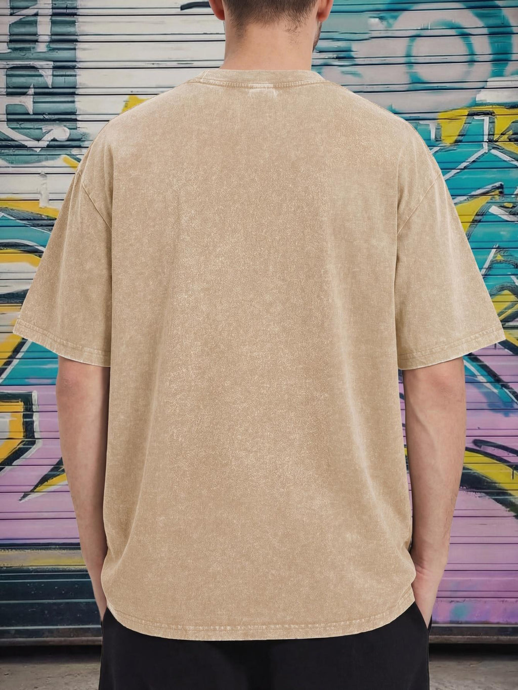 Relaxed Fit Distressed T-Shirt - Made from 100%, Heavyweight Vintage Washed Tee, Unisex Premium Quality Shirt - Khaki