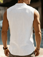 Men's Fashionable Casual Lightweight Breathable Sleeveless Henley Shirt - Summer Casual and Business Casual Vest - with Button- Collar - Suitable for Outdoor Activities, Beach, and Seaside - Regular Fit Men's Apparel Gift - White