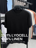 35.1% Lyocell And 10.4% Linen High-Quality Light Luxury Men'S Short Sleeve Round Neck Pullover Knit T-Shirt Fashion Casual Suitable for Outdoor Sports Golf Base Layer Floral Yarn Knit Fabric Collar Rolled Edge Craft Easy Commute Light Business Style - Extra Black