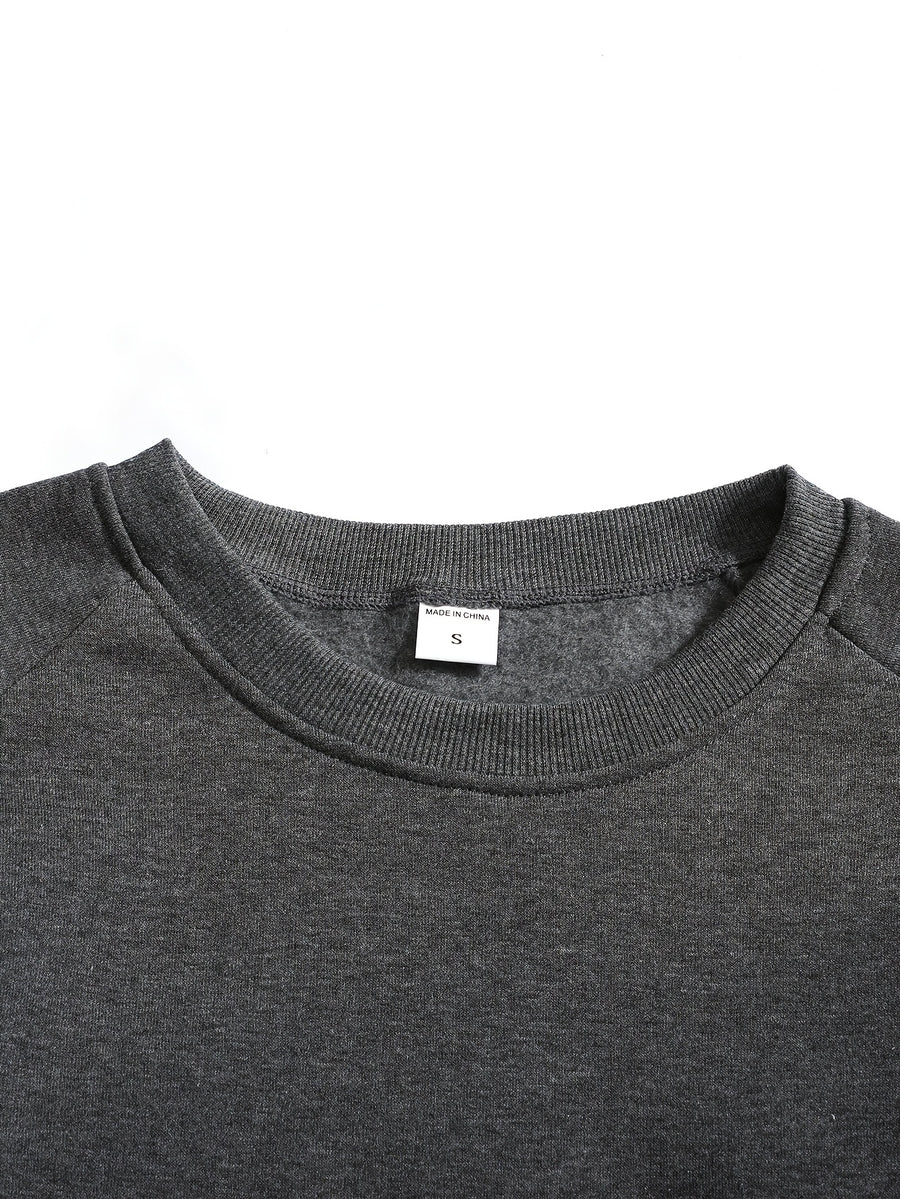 Men's New Autumn/Winter Casual Fitness Sports Thickened Crew Neck Raglan Sleeve Basic Long Sleeve Fashion Sweatshirt, 250g Brushed Fabric - Dark Gray